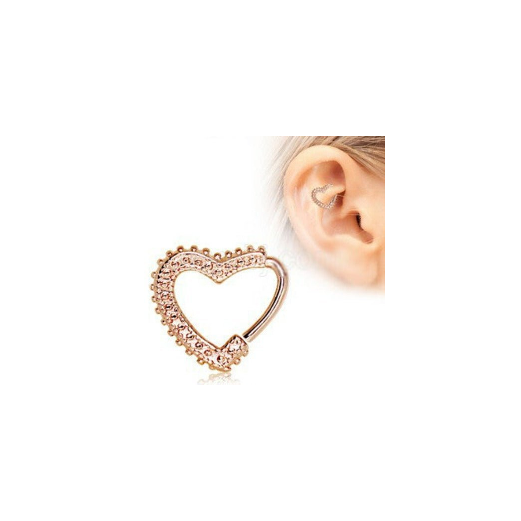 Rose Gold Annealed Ornamental Heart Cartilage Earring