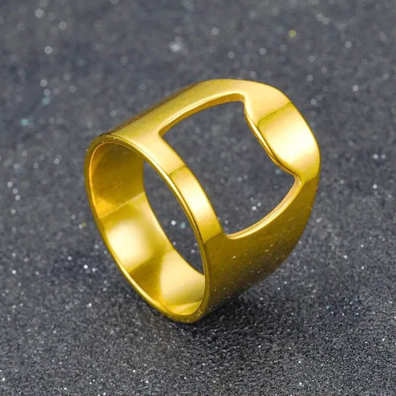Main Stone Color: black, Ring Size: 10 - VIVILADY Titanium Stainless Steel Creative Bottle Opener Ring Jewelry For Unisex Punk Simple Fashion Party Bar Gift Wholesale