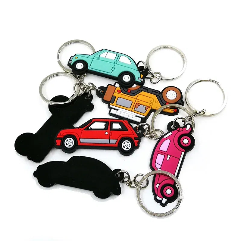Color: PURPLE - 1PCS PVC Key Ring 6 Colors of Car Shape Keychain charms Colorful Key Chain Key Holder Fit Little Boy Gift Kids Toys