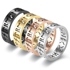 Main Stone Color: Black, Ring Size: 3 - 2023 New Stainless Steel Hollow Out Ring for Men Women Fashion Hollow Rune Design Finger Anillo Antiestres Anxiety Rings