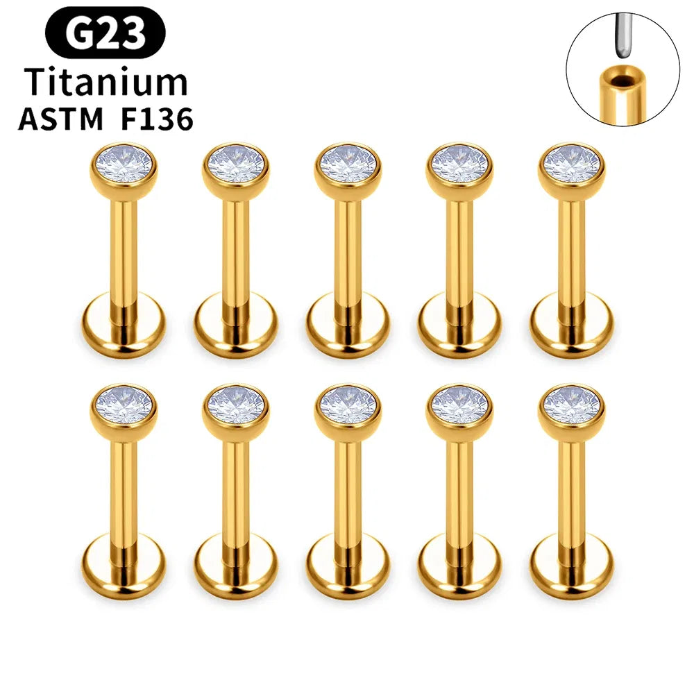 Metal color: SILVER PLATED, Ships From: CHINA, Main Stone Color: VIOLET - 10PCS ASTM F136 G23 Titanium Piercing Labret Lip Ring Stud Earring CZ Ear Tragus Cartilage Helix Daith Pierc Jewelry 16/18/20g