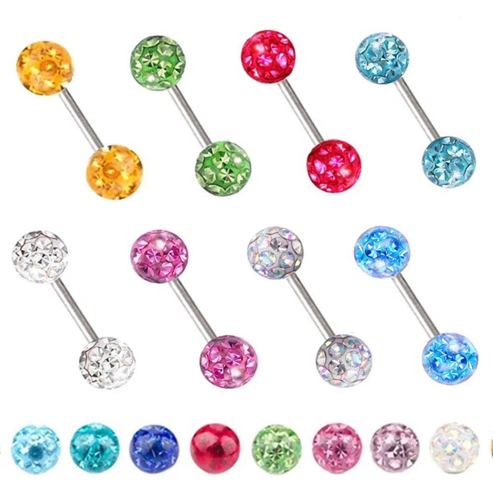 Metal color: None, Main Stone Color: WHITE - 16g 1.2mm Coated Crystal Steel Ear Stud Tragus Helix Cartilage 3/4/5mm CZ Ball 6/8/10/12/14mm Bar Barbell Piercing