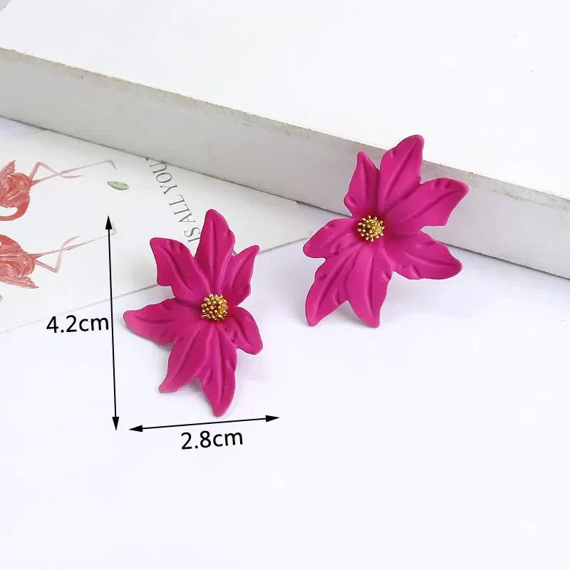 Metal Color: REDDISH BROWN - 2024 New Rose Red Flower Hanging Earrings for Women Love Heart Blooming Florals Cute Lovely Female Ear Jewelry brincos new