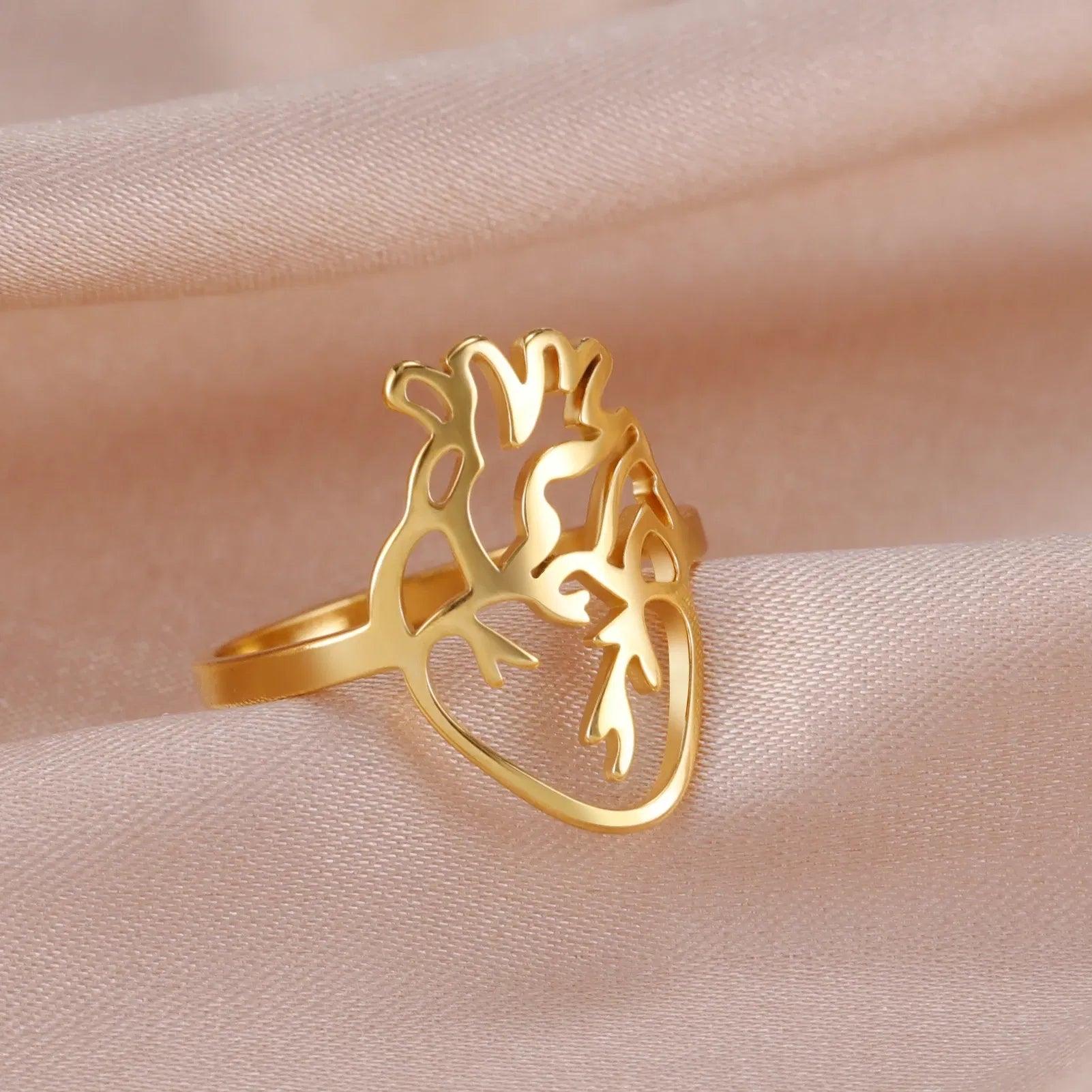Main Stone Color: Silver, Ring Size: 7 - Skyrim Hollow Anatomical Heart Ring Women Stainless Steel Gold Color Finger Rings Fashion Medical Biology Jewelry Gift for Lover