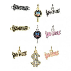 Metal color: Antique Bronze Plated - 10Pcs Letter Sadboyz or Sadgirls Black Enamel  Copper Gold Color Pendant Charms for Jewelry Making