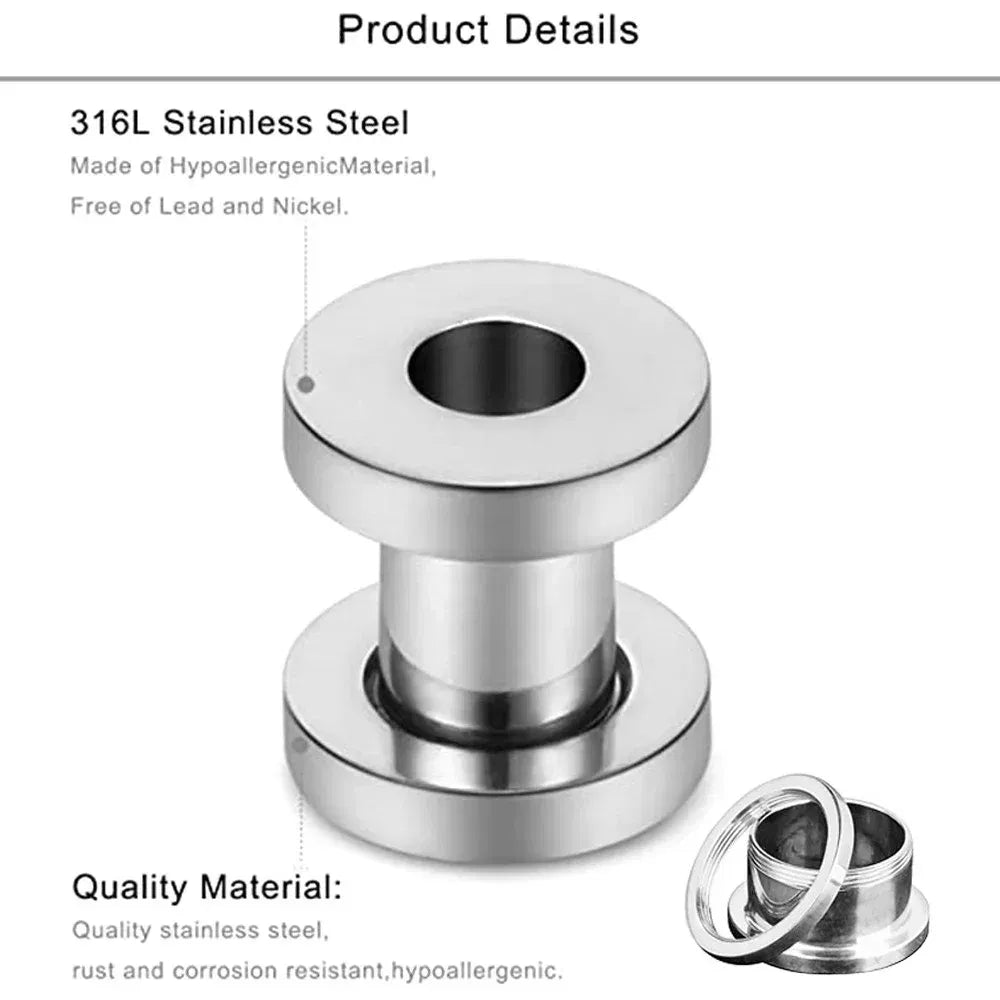 Metal color: Imitation Rhodium Plated, Main Stone Color: green - 2PCS Multi Color Steel Screw Fit Tunnel Ear Plug Stretcher Gauge 3-25mm Ear Lobe Tunnel Expander