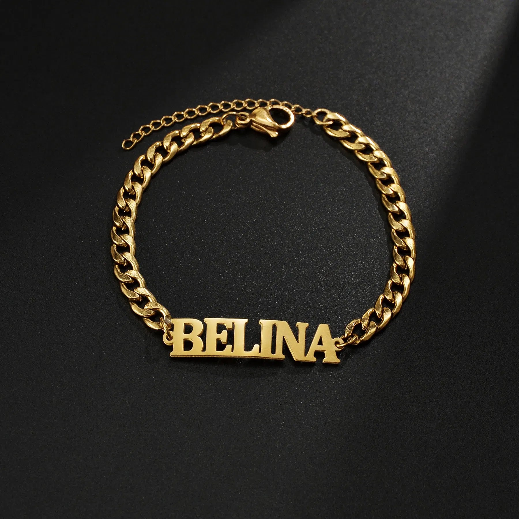 Metal Color: Dark Gold, Length: 17cm, Main Stone Color: Orange - Atoztide Personalized Custom Name Bracelet for Women Men Stainless Steel 10mm Cuban Chain Nameplate Handmade Bangle Jewelry Gift