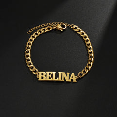 Metal Color: Dark Gold, Length: 17cm, Main Stone Color: Orange - Atoztide Personalized Custom Name Bracelet for Women Men Stainless Steel 10mm Cuban Chain Nameplate Handmade Bangle Jewelry Gift