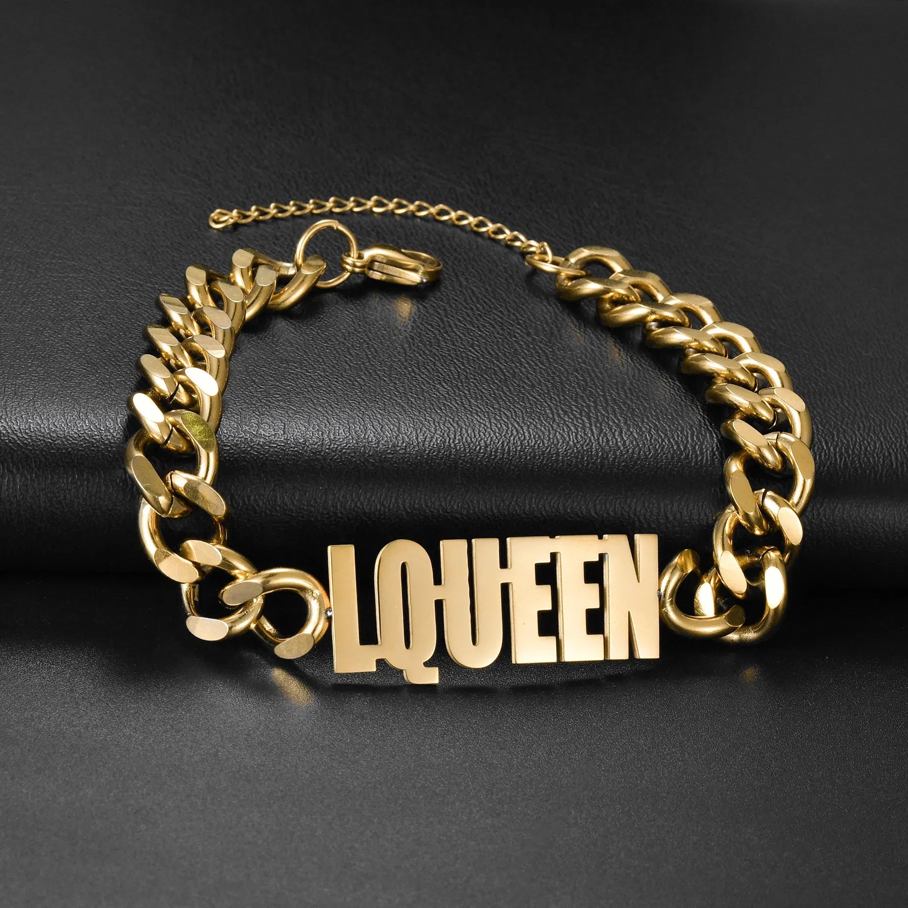 Metal Color: green, Length: 18.5cm, Main Stone Color: Orange - Atoztide Personalized Custom Name Bracelet for Women Men Stainless Steel 10mm Cuban Chain Nameplate Handmade Bangle Jewelry Gift
