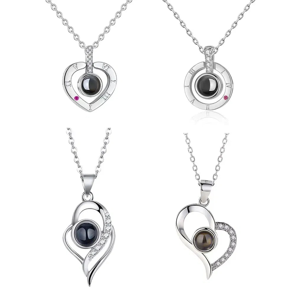 Metal Color: Plating Gun, Length: 50cm, Ships From: CHINA - Heart Projection Photo Necklace Pet Photo Pendant Chain Pet Memorial Gift Anniversary gift Valentine's