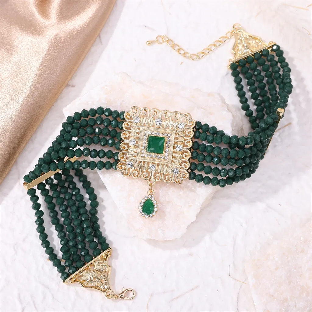 Metal color: Light Yellow Gold Color - Hand Beaded Necklaces Water Drop Pendants Beaded Necklaces For Arab Brides