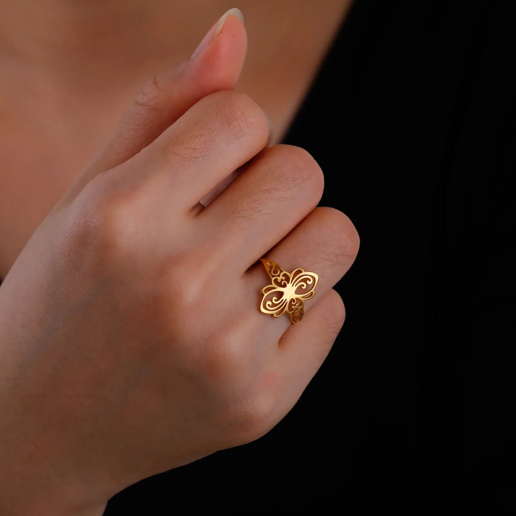 Main Stone Color: WHITE, Ring Size: 10 - Skyrim Filigree Ring Stainless Steel Gold Color Elegant Finger Rings Women Bohemian Jewelry Wedding Band Gift Wholesale