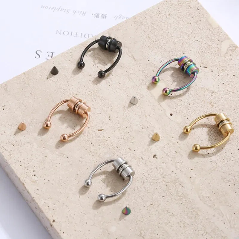 Metal color: Blue - Women Fake Piercing Nose Ring Hoop Septum Non Piercing Nose Clip Rock HipHoop Stainless Steel Magnet Fashion Punk Body Jewelry
