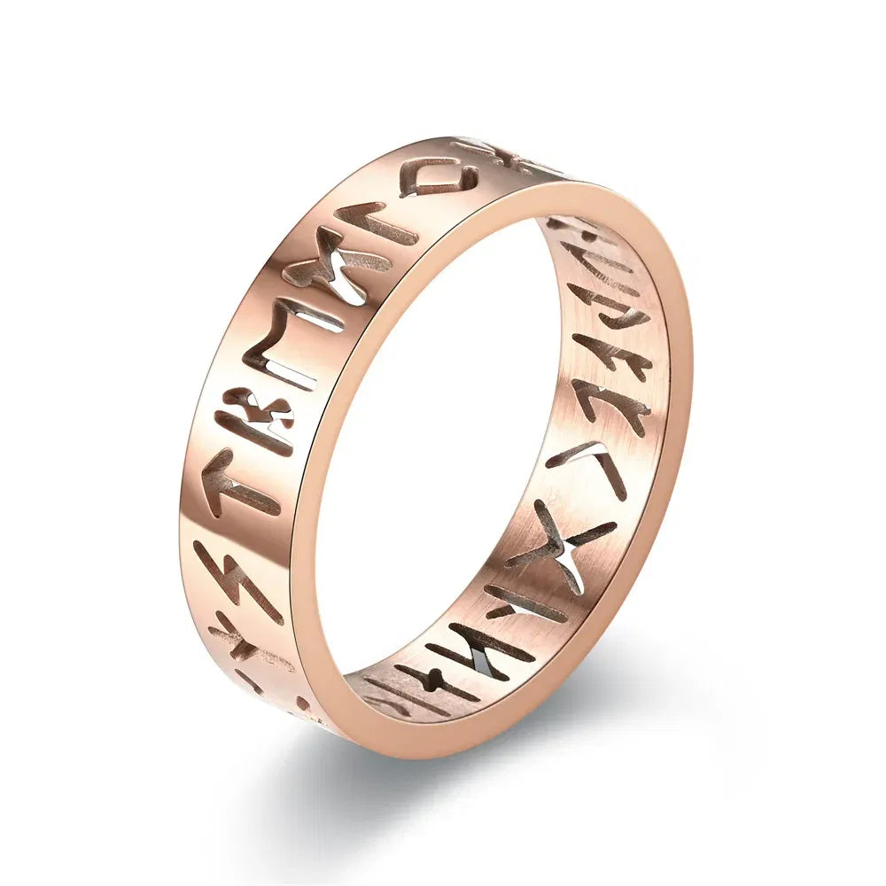 Main Stone Color: Black, Ring Size: 3 - 2023 New Stainless Steel Hollow Out Ring for Men Women Fashion Hollow Rune Design Finger Anillo Antiestres Anxiety Rings