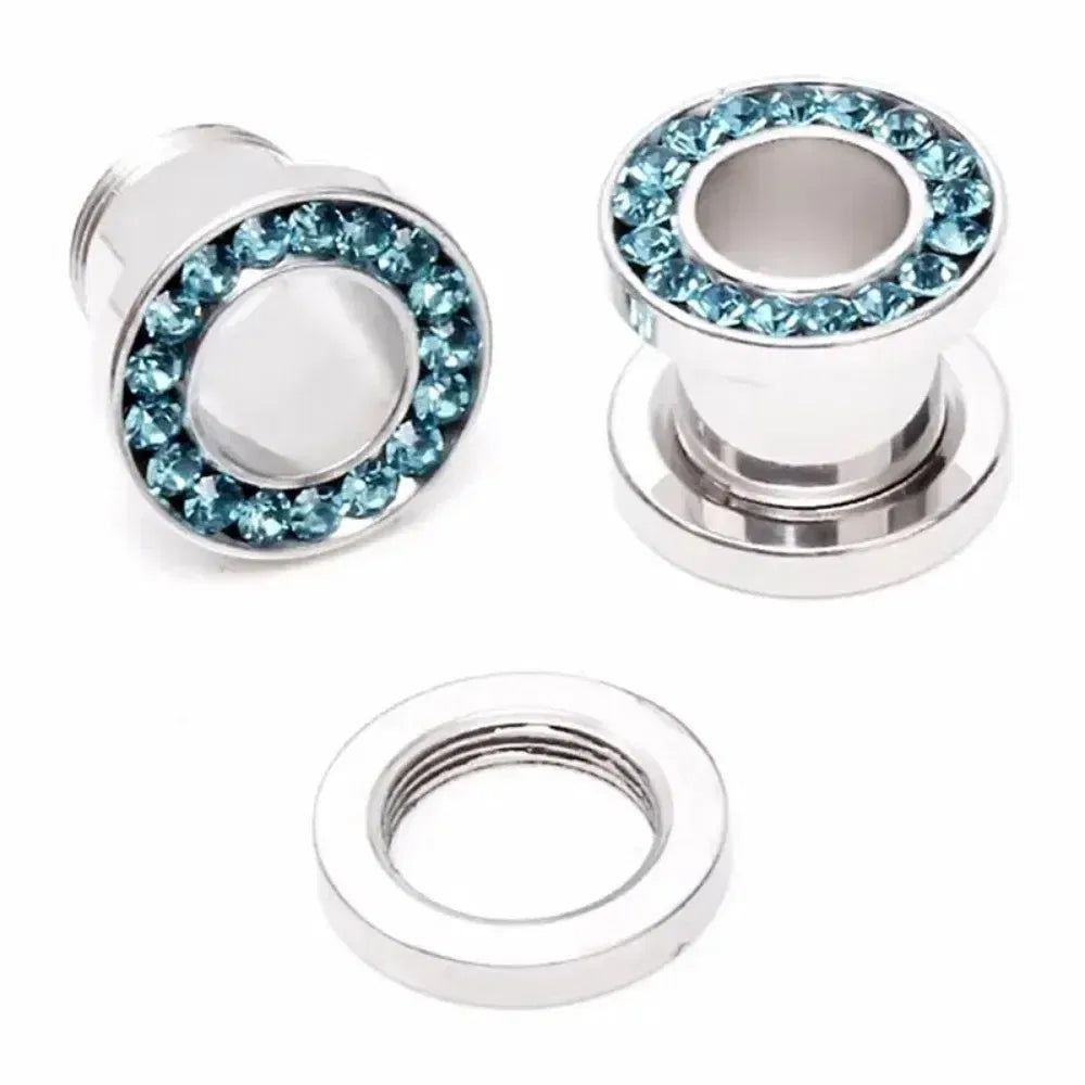 Metal color: Antique Copper Plated, Main Stone Color: Silver - 2pc Steel Multicolour Crystal Ear Plug Flesh Tunnel 8g ( 3mm ) - 1" ( 25mm ) Gauge Expander Stretcher Screw Fit