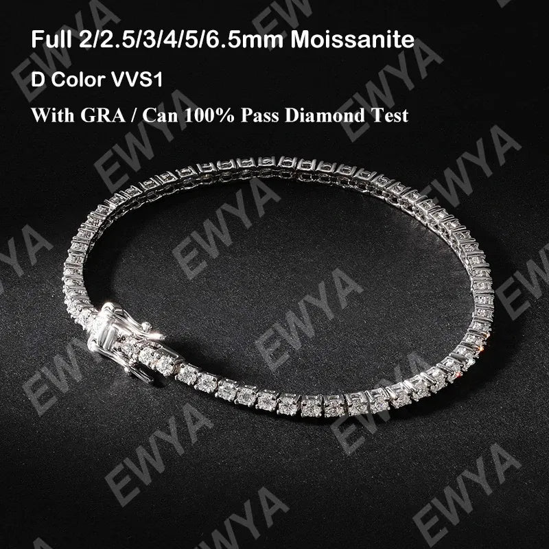 Gem Color: WHITE, Length: 17cm, Metal Color: Gold-color - EWYA New In Real D Color Full 2mm 0.03CT Moissanite Tennis Bracelet For Women S925 Silver Plated 18K Diamond Link Bracelets Gift
