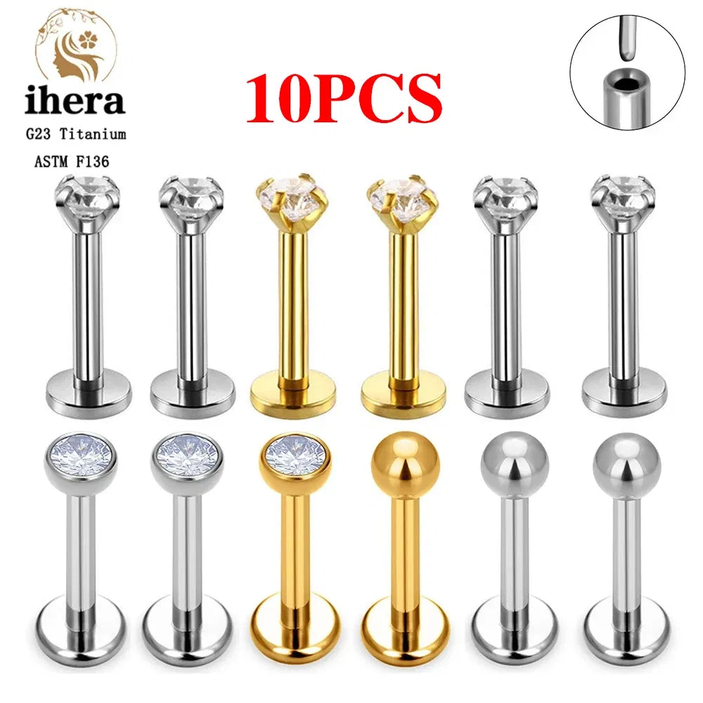 Metal color: Rhodium Plated, Ships From: CHINA, Main Stone Color: Orange - 10PCS G23 Titanium Lip Ring Labret Piercing Stud Earring CZ 16/18/20G Push Pin Ear Tragus Cartilage Helix Conch Pierc?Jewelry