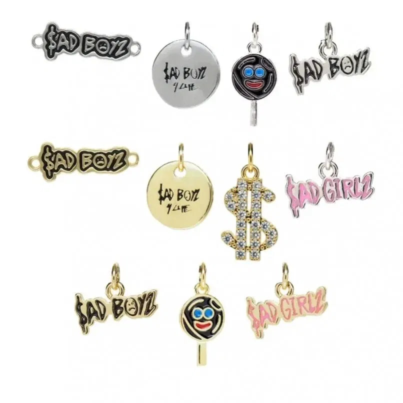 Metal color: Antique Bronze Plated - 10Pcs Letter Sadboyz or Sadgirls Black Enamel  Copper Gold Color Pendant Charms for Jewelry Making