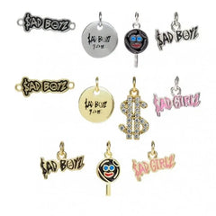 Metal color: Antique Bronze Plated - 10Pcs Letter Sadboyz or Sadgirls Black Enamel  Copper Gold Color Pendant Charms for Jewelry Making