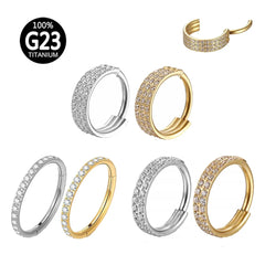 Metal color: Light Yellow Color, Main Stone Color: WHITE - G23 Titanium Piercing Hinged Segment Hoops CZ Stone Nose Rings Ear Cartilage Tragus Helix Earrings Piercing Body Jewelry