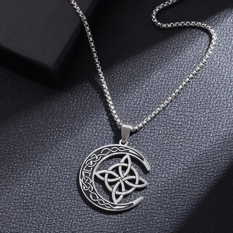 Metal Color: PURPLE - Stainless Steel Silver Color Pattern Witch Knot Pendant Necklace Celtic Knot Lucky Jewelry Gift for Friends Family