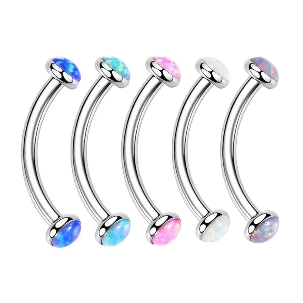 Metal color: Antique Copper Plated, Main Stone Color: green - 3/4/5mm Opal Steel Eyebrow Ring Internally Threaded 6mm -14mm Bar Curved Barbell Monroe Lip Stud Ear Tragus Piercing