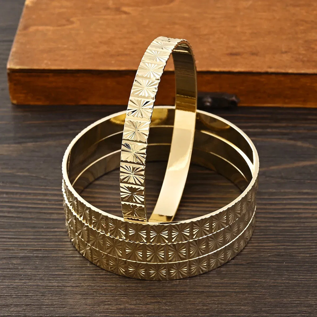Metal Color: SILVER PLATED - Adult Size 4PCS 65MM 9K Gold Color Hig Quality Top Sale Cute Bracelet Jewelry  Flower Bangle Girl Birthday Party Gift