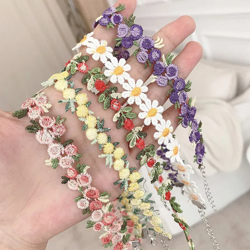 Metal Color: RED-BROWN - New Sweet Flowers Lace Necklace Choker for Women Girls Good Quality Embroidery Fashion Romantic Design Accessory Jewelry