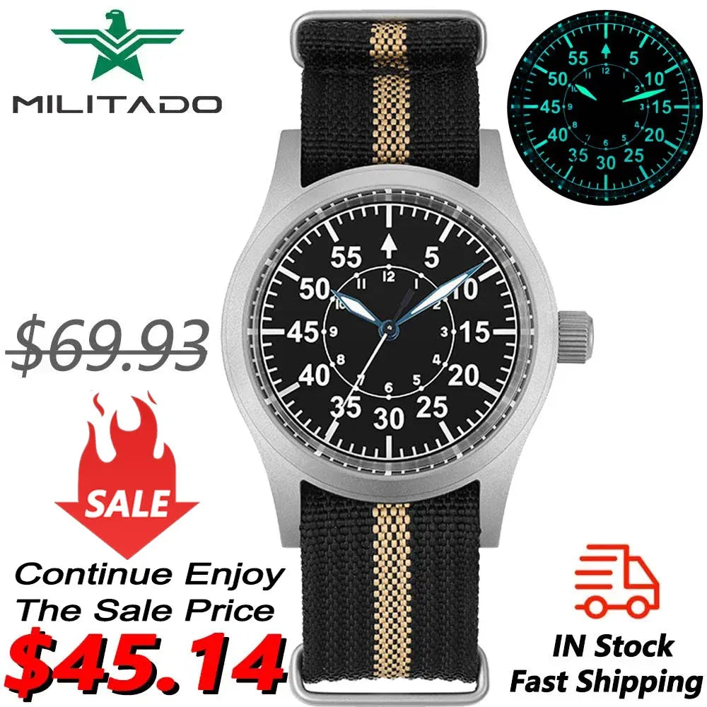 Color: BRONZE - Militado ML05 Military Watch VH31 Quartz Movement Domed Sapphire Crystal Wristwatch High Clear AR Coating  38mm Vintage Watches