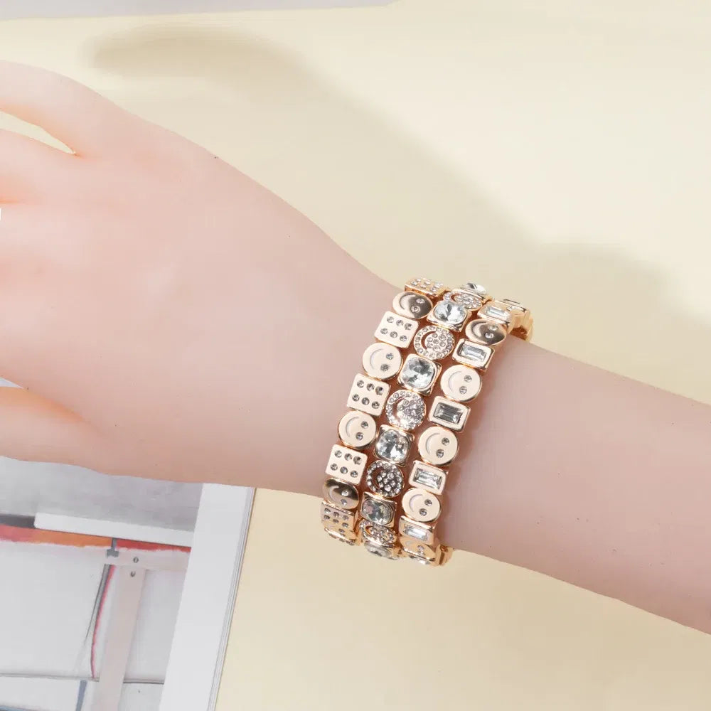 Metal Color: Pink, Ships From: CHINA, Diameter: 50-52mm - 2024 New Rhinestone Happy Bangle For Women Diamond Hand Accessory