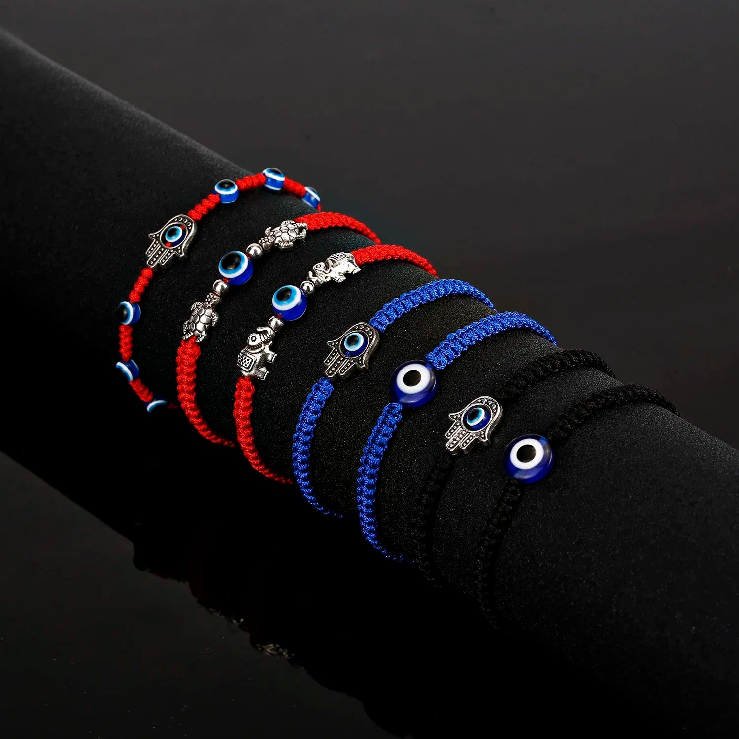 Metal Color: Dark green - Prayer Turkish Hand Palm Evil Eye Braided Bracelet Blue Black Color Nylon Thread Lucky Couple Bracelet&Bangles Jewelry Men Women