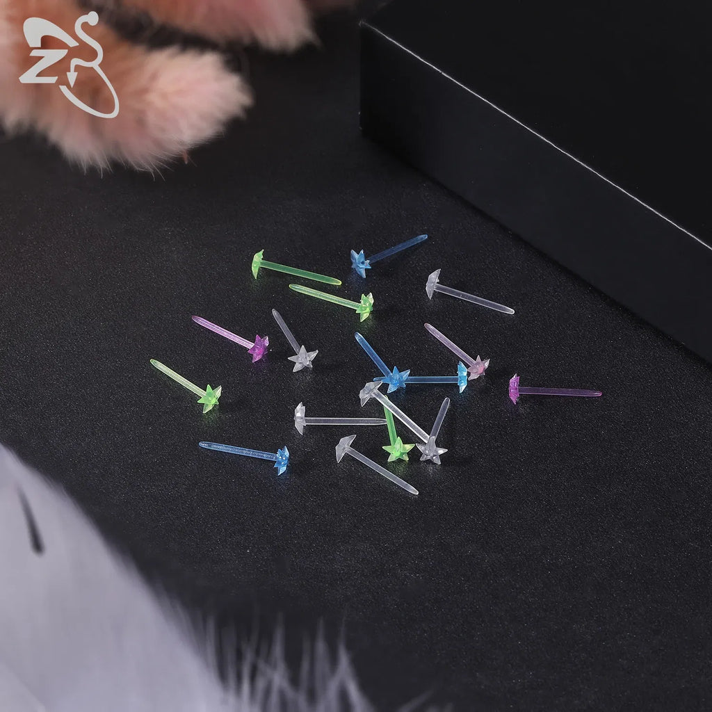 Metal Color: Antique Gold Plated - ZS 10-50pcs/lot Colorful Acrylic Stud Earring Invisible Transparent  Anti-allergy Ear Pin 20G Star Ball Curing Ear Hole Retainer
