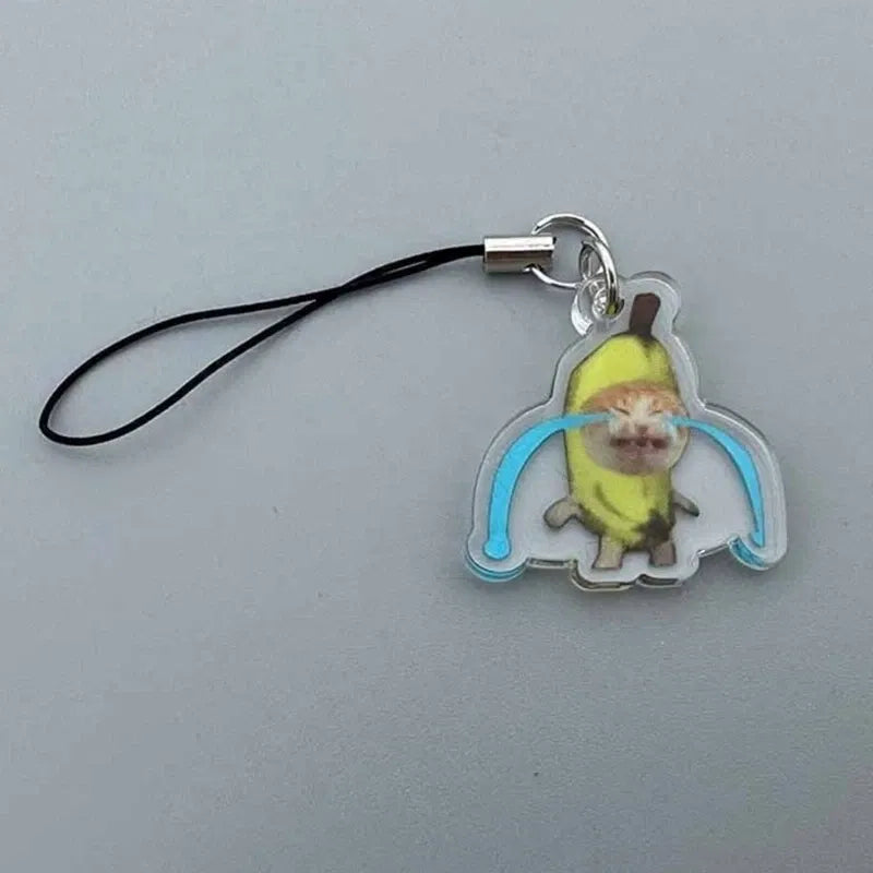 Color: WHITE - Banana Cat Keychain for Students Funny Pendant Lanyard Decorations Cat Charm Phone Chain Anti-lost Strap Decors