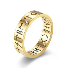 Main Stone Color: Black, Ring Size: 3 - 2023 New Stainless Steel Hollow Out Ring for Men Women Fashion Hollow Rune Design Finger Anillo Antiestres Anxiety Rings