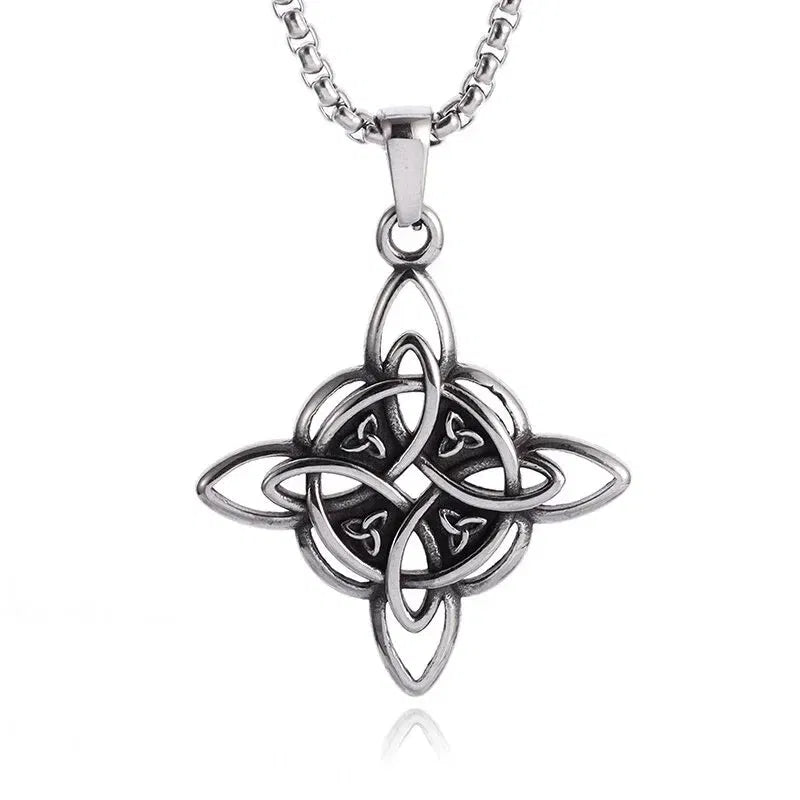Metal color: None - Vintage Witch Knot Necklace Stainless Steel Magic Knot Pagan Wicca Symbol Pendant for Men Women Celtic Knot Jewelry Gifts