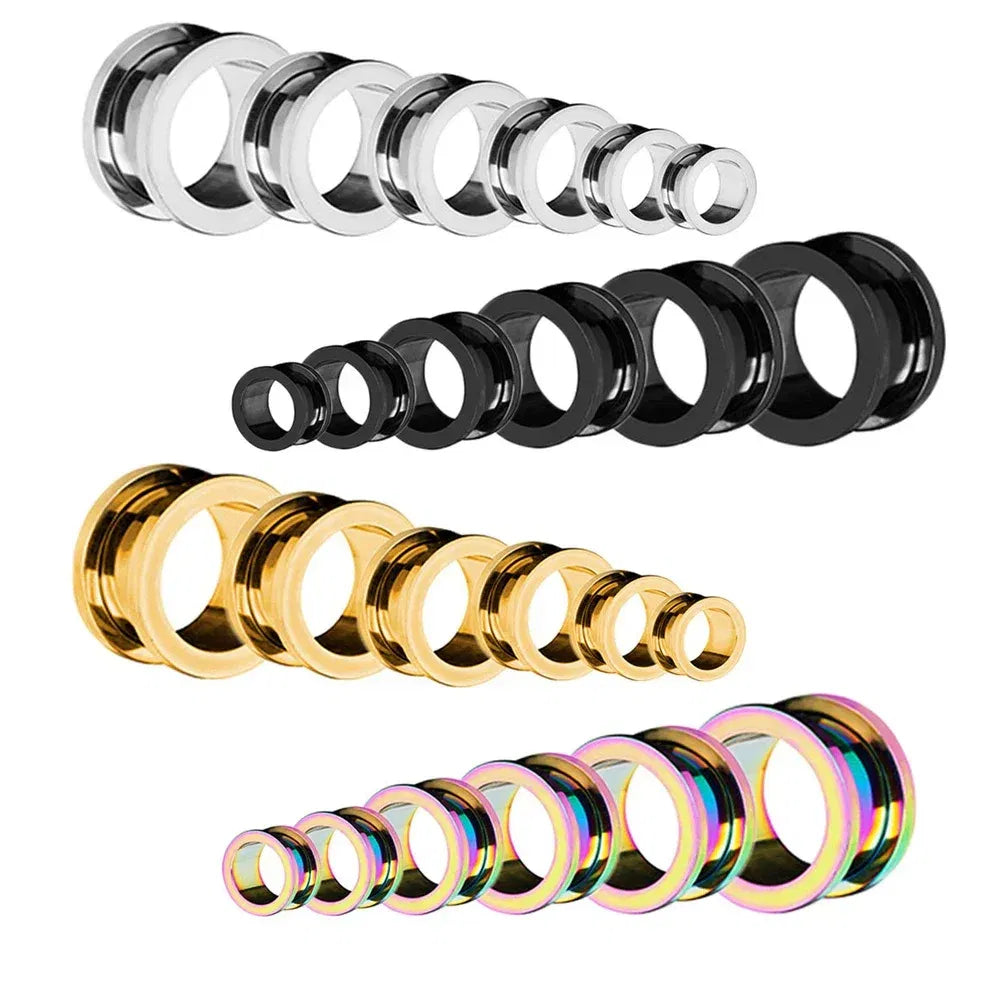 Metal color: Imitation Rhodium Plated, Main Stone Color: green - 2PCS Multi Color Steel Screw Fit Tunnel Ear Plug Stretcher Gauge 3-25mm Ear Lobe Tunnel Expander