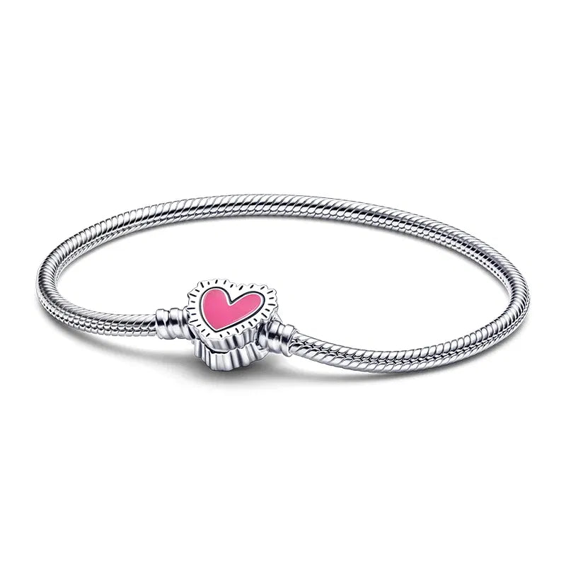 Gem Color: Fluorescent Green, Length: 20cm - 925 Silver Heart Snake Chain Bracelet For Women Infinite Knot Butterfly Infinity Clasp Femme Bracelet Bangles Jewelry Gift