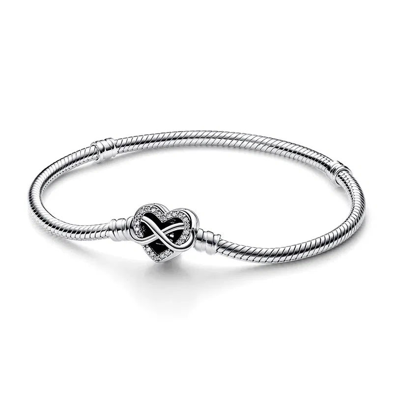 Gem Color: Blue, Length: 17cm - 925 Silver Heart Snake Chain Bracelet For Women Infinite Knot Butterfly Infinity Clasp Femme Bracelet Bangles Jewelry Gift