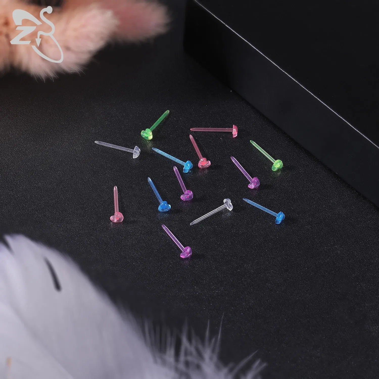 Metal Color: Antique Gold Plated - ZS 10-50pcs/lot Colorful Acrylic Stud Earring Invisible Transparent  Anti-allergy Ear Pin 20G Star Ball Curing Ear Hole Retainer