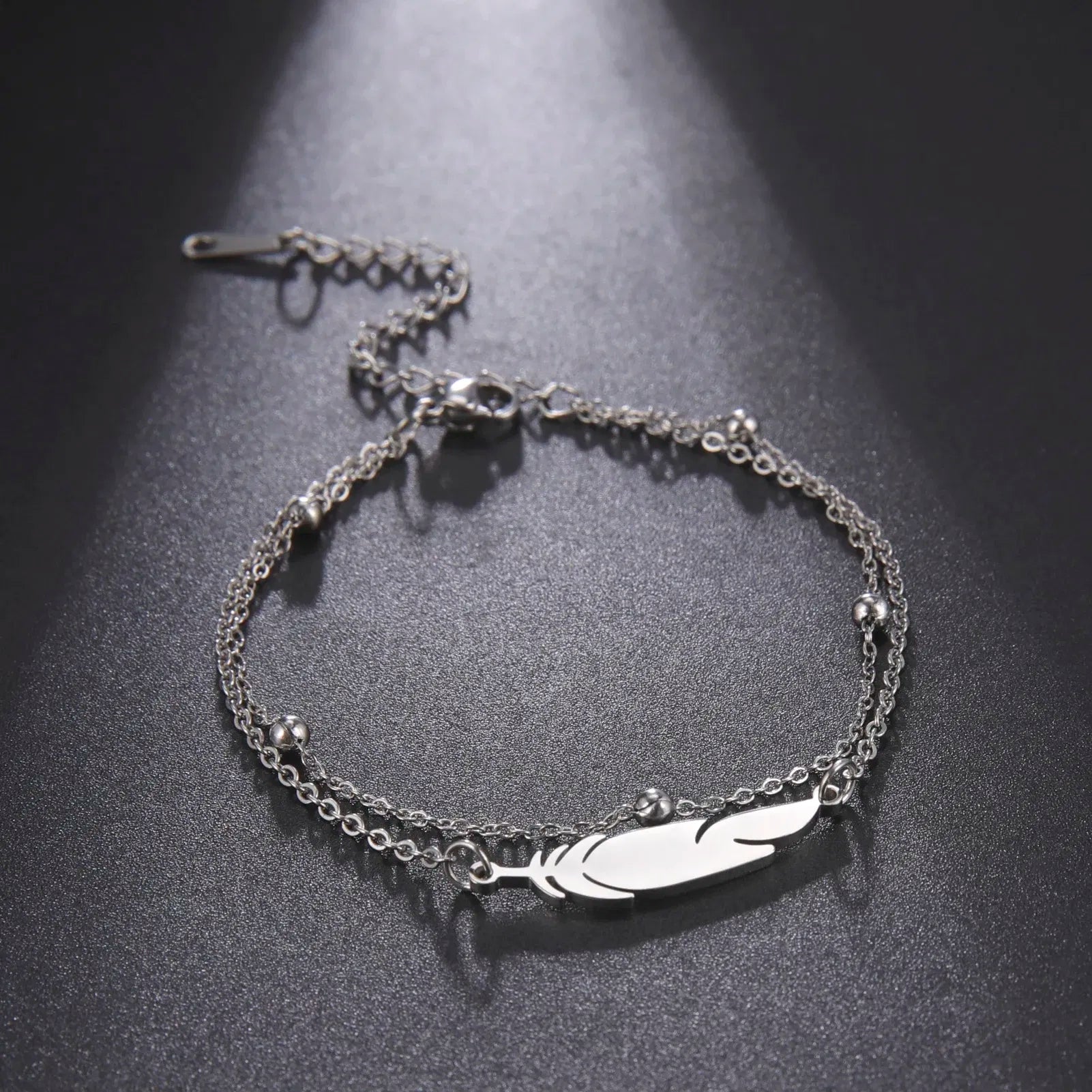 Metal Color: Antique Gold Plated - Kkjoy Ankles of Women Men Silver Color Feather Stainless Steel Double Foot Chain Beach Style Trendy Female Jewelry Accessories