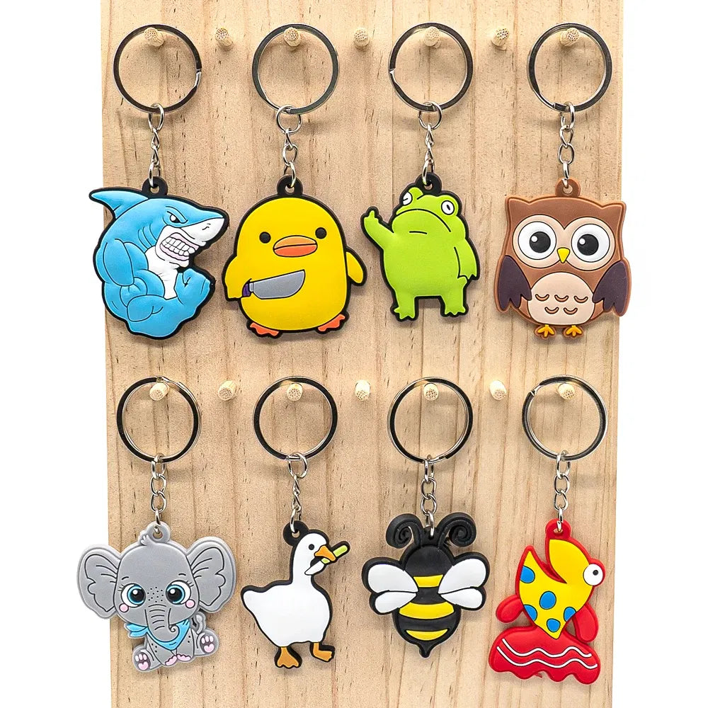 Color: Champagne - 1PCS Animal Keychains Cute Black Cat Dach Dog Funny Style Duck Keyring Keychain for Bag Car key Accessories Kids Favor Key Decor