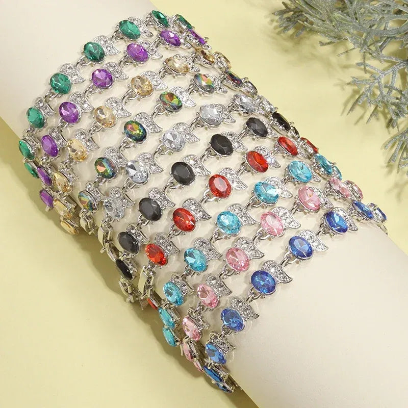 Metal Color: SILVER PLATED - Fashion Exquisite Color Crystal Inlaid Ladies Charm Bracelet Engagement Wedding Jewelry