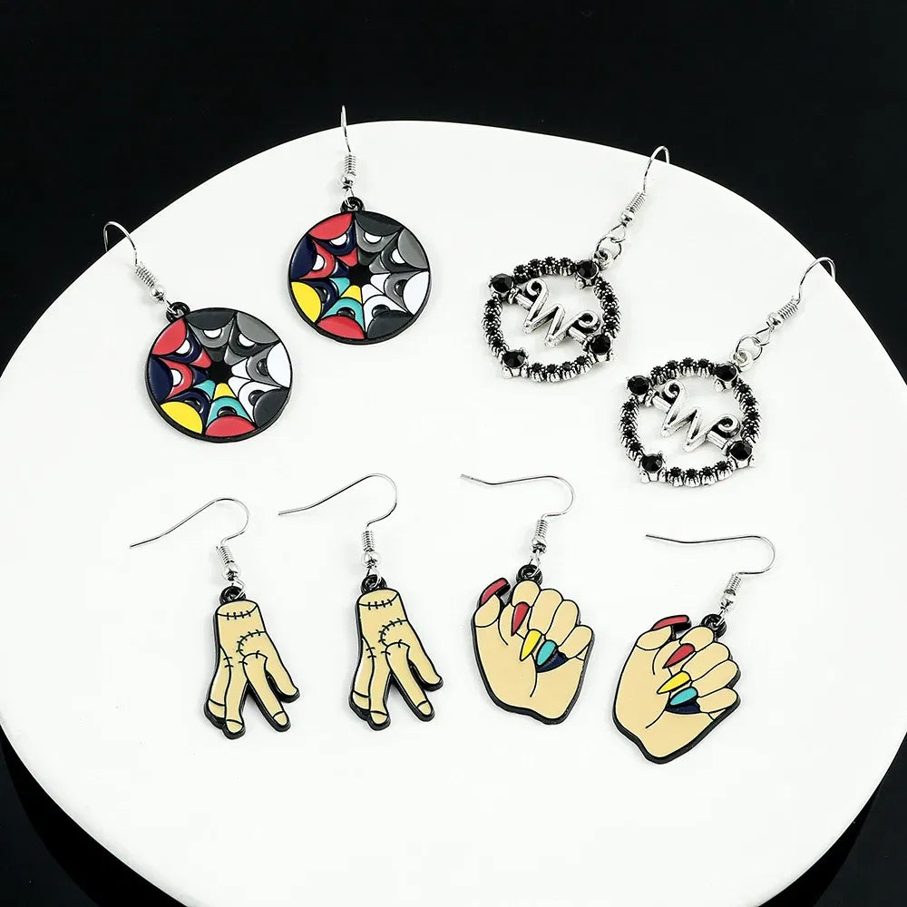 Metal Color: BRONZE, Ships From: CHINA - Trend TV Wednesday Addams Earrings Cosplay Props Thing Hand Letter W Pendant Ear Drop Earrings for Women Jewelry Accessories