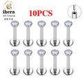 Metal color: Rhodium Plated, Ships From: CHINA, Main Stone Color: Fluorescent Green - 10PCS G23 Titanium Lip Ring Labret Piercing Stud Earring CZ 16/18/20G Push Pin Ear Tragus Cartilage Helix Conch Pierc?Jewelry