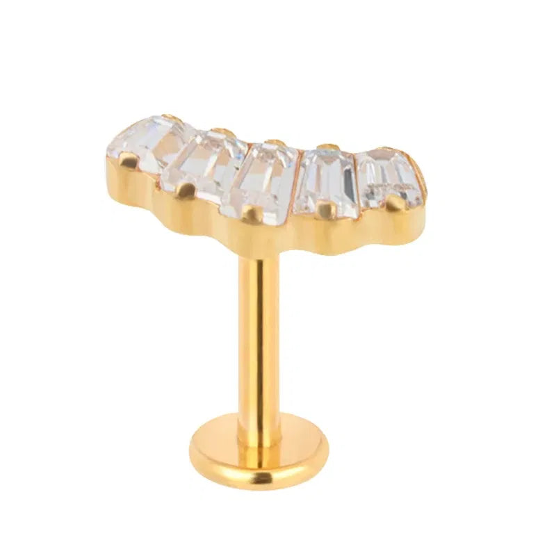 Metal color: Light Yellow Gold Color, Main Stone Color: WHITE, Ships From: CHINA - G23 Titanium Ear Studs 5 Oblong CZ Blaze Curve Top Threaded Labret PIERC Lip Stud Ear Cartilage Tragus Helix Piercing Jewelry