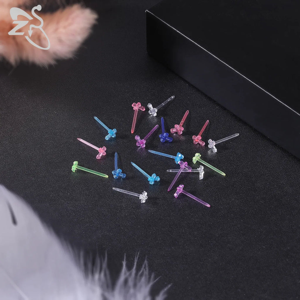 Metal Color: Antique Gold Plated - ZS 10-50pcs/lot Colorful Acrylic Stud Earring Invisible Transparent  Anti-allergy Ear Pin 20G Star Ball Curing Ear Hole Retainer
