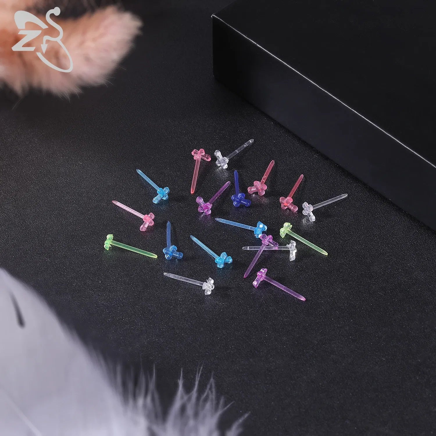 Metal Color: Antique Gold Plated - ZS 10-50pcs/lot Colorful Acrylic Stud Earring Invisible Transparent  Anti-allergy Ear Pin 20G Star Ball Curing Ear Hole Retainer