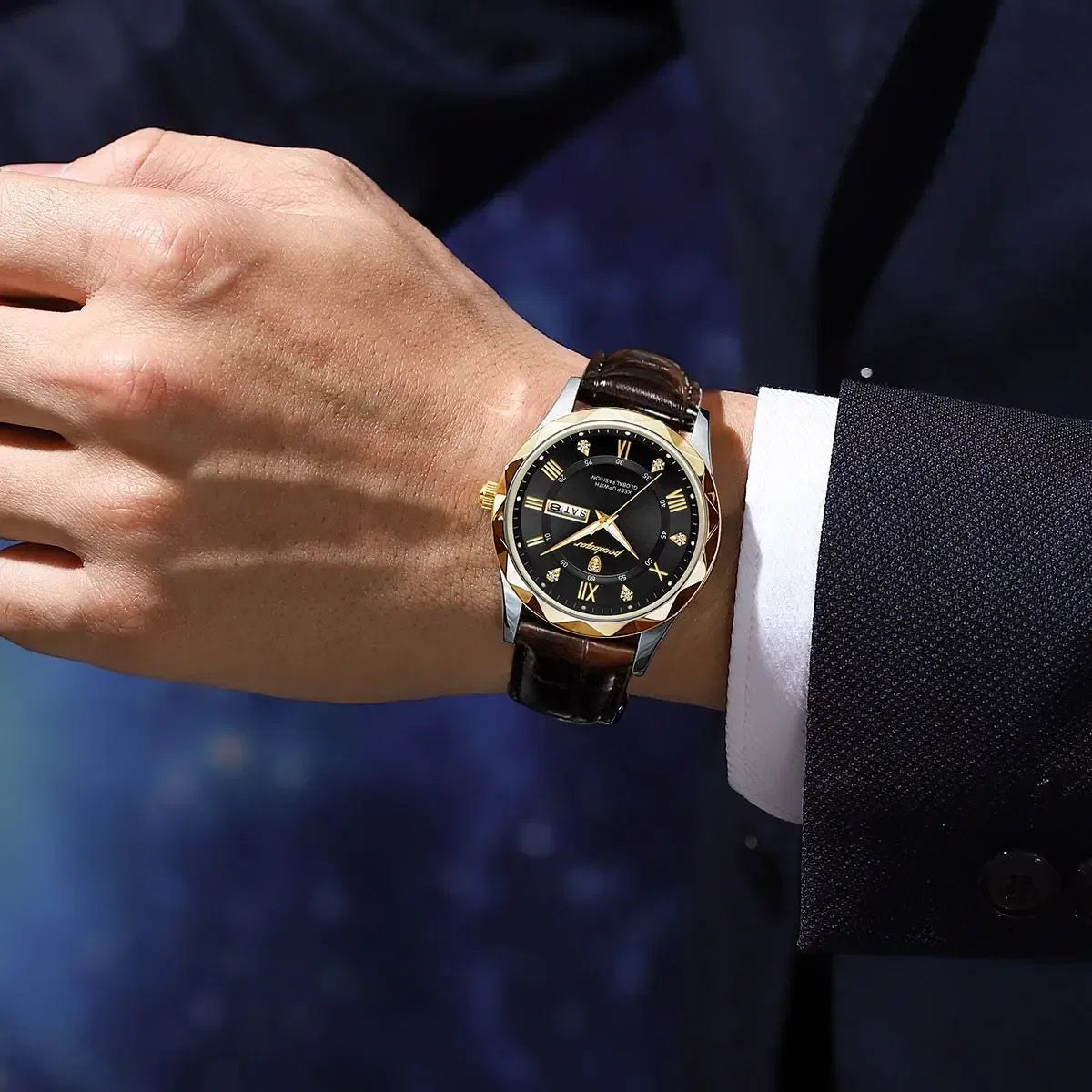 Color: Pink - POEDAGAR Luxury Business Man Wristwatch Waterproof Luminous Date Week Men Watch For Men Quartz Clock Leather Men's Watches reloj