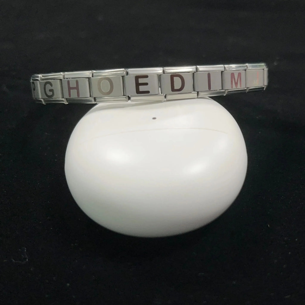 Metal Color: Rhodium Plated, Main Stone Color: WHITE - New DIY Italian Charm 9mm Module Bracelet 26 English letter Stainless Steel Elastic Bracelets for Men and Women Gift