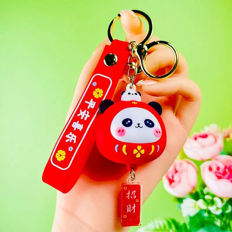 Color: Beige - Cartoon Panda Keychain Silicone Animal Doll Pendant Keyring For Women Men Bag Charms Car Key Holder Accessories Couple Gift